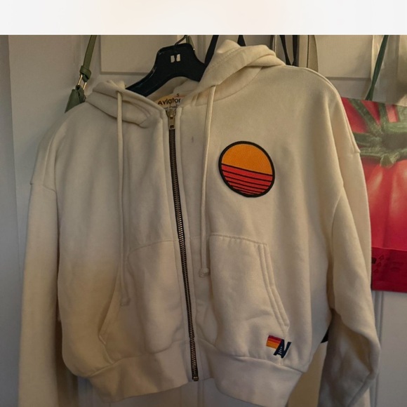 Aviator Nation Cream Zip Hoodie with Sunset Patch - Picture 2 of 4